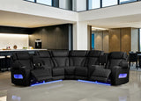 Jazz Black 117"W Leather Aire Power Reclining Sectional Sofa