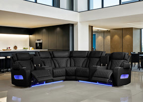 Jazz Black 117"W Leather Aire Power Reclining Sectional Sofa