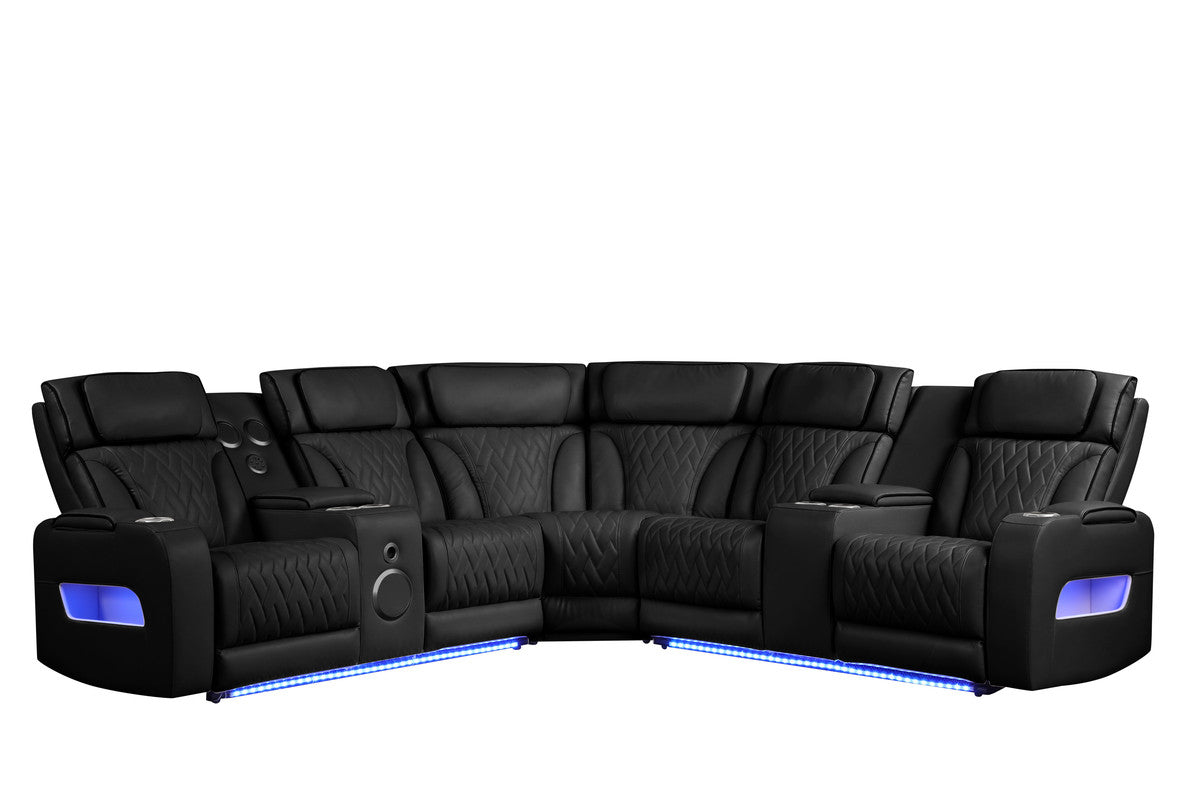 Jazz Black 117"W Leather Aire Power Reclining Sectional Sofa