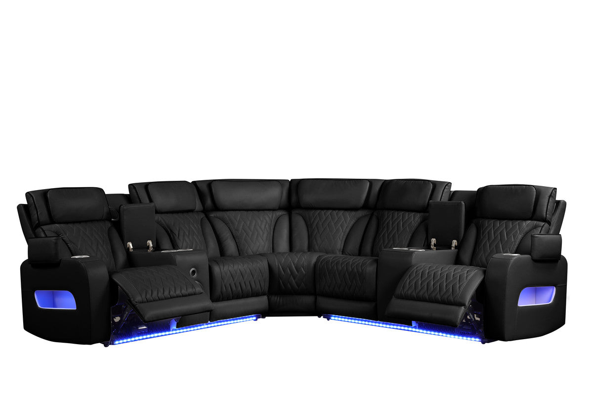 Jazz Black 117"W Leather Aire Power Reclining Sectional Sofa