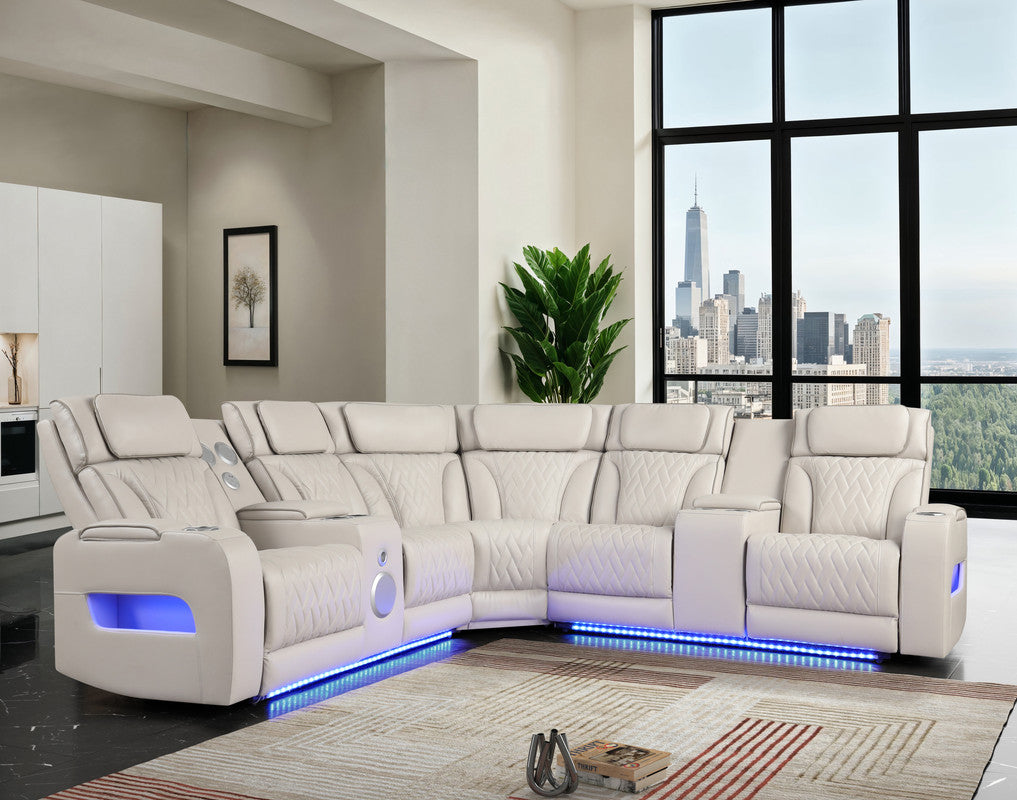 Jazz Ice 117"W Leather Aire Power Reclining Sectional Sofa