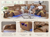 Jazz Light Brown 116"W Leather Aire Power Reclining Sectional Sofa