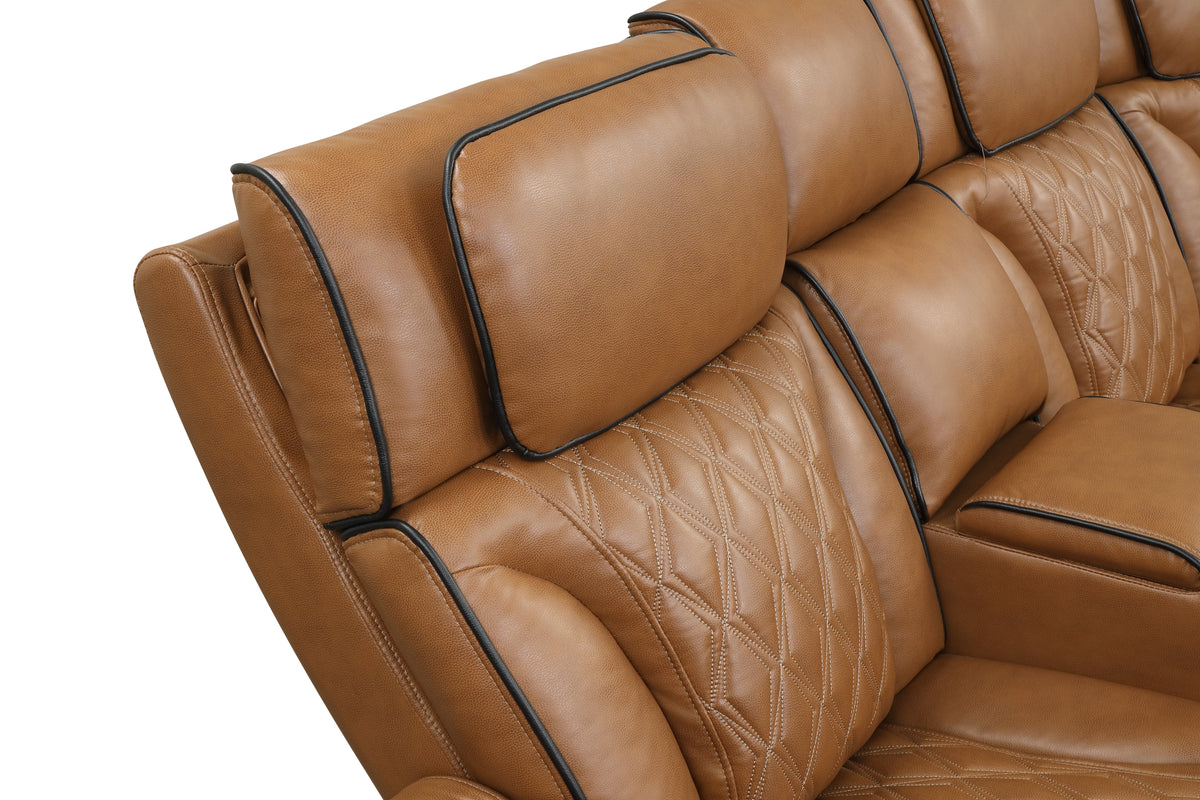 Jazz Light Brown 116"W Leather Aire Power Reclining Sectional Sofa