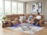 Jazz Light Brown 116"W Leather Aire Power Reclining Sectional Sofa