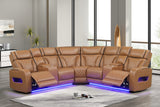 Jazz Light Brown 116"W Leather Aire Power Reclining Sectional Sofa