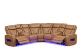 Jazz Light Brown 116"W Leather Aire Power Reclining Sectional Sofa