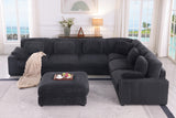 Sloane Charcoal 151"W Corduroy Reversible Modular L-Shape Sectional Sofa with Ottoman