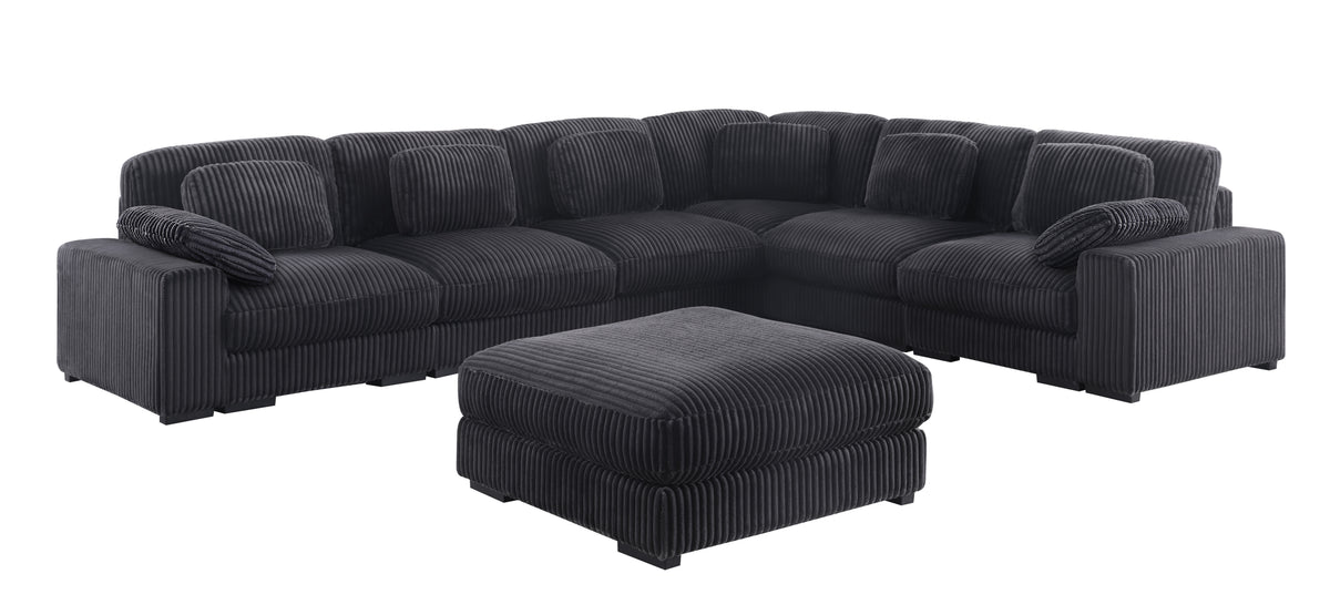 Sloane Charcoal 151"W Corduroy Reversible Modular L-Shape Sectional Sofa with Ottoman
