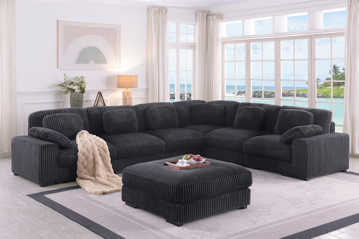 Sloane Charcoal 151"W Corduroy Reversible Modular L-Shape Sectional Sofa with Ottoman