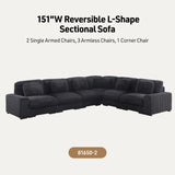 Sloane Charcoal 151"W Corduroy Reversible Modular L-Shape Sectional Sofa