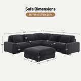 Sloane Charcoal 117"W Corduroy Reversible Modular L-Shape Sectional Sofa with Ottoman
