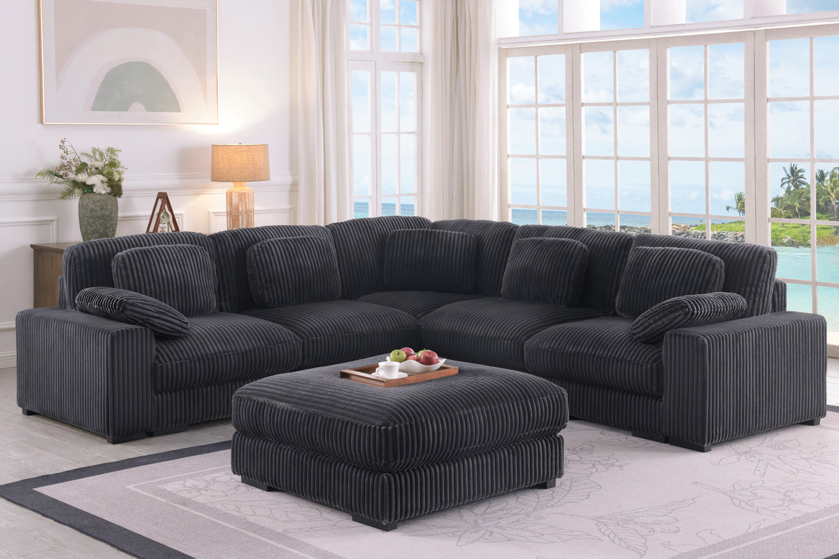 Sloane Charcoal 117"W Corduroy Reversible Modular L-Shape Sectional Sofa with Ottoman