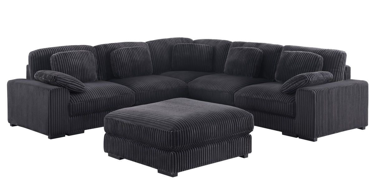 Sloane Charcoal 117"W Corduroy Reversible Modular L-Shape Sectional Sofa with Ottoman