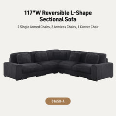 Sloane Charcoal 117"W Corduroy Reversible Modular L-Shape Sectional Sofa
