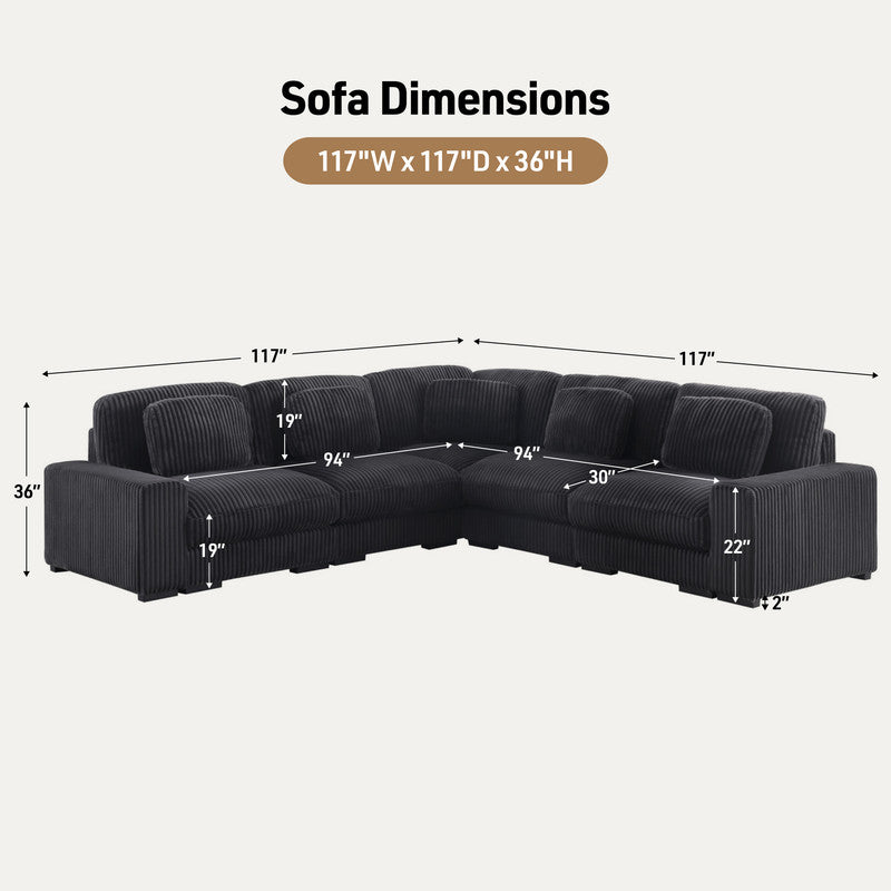 Sloane Charcoal 117"W Corduroy Reversible Modular L-Shape Sectional Sofa