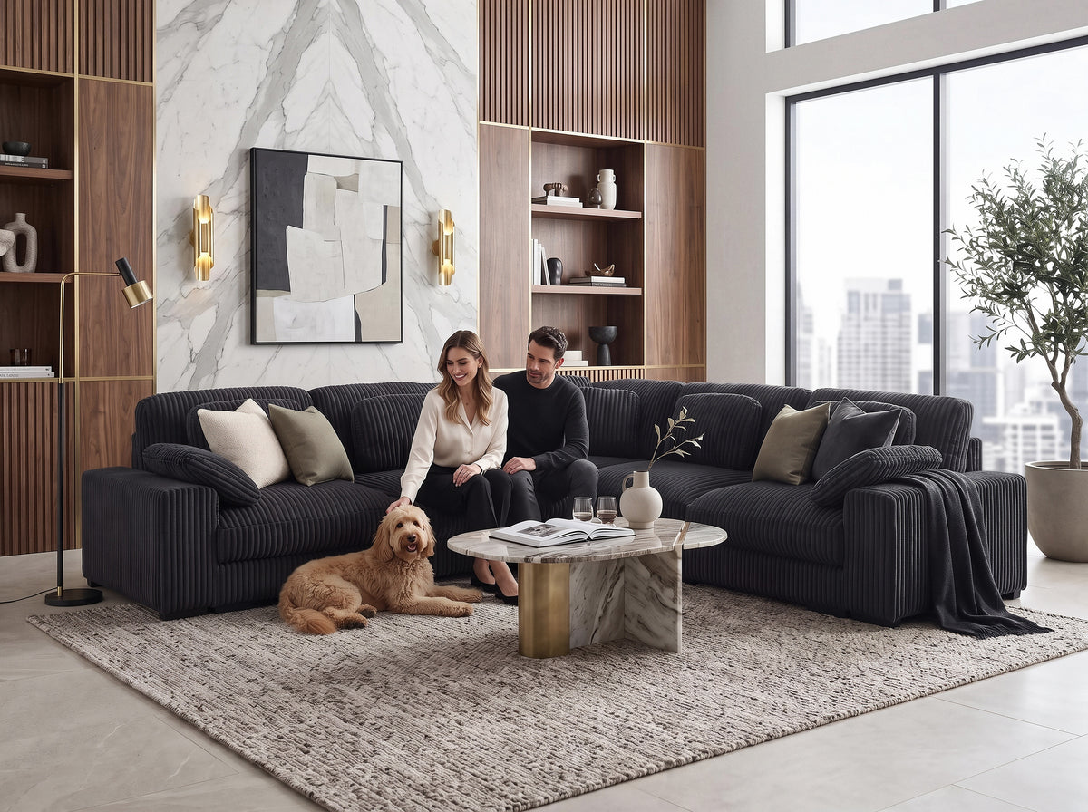 Sloane Charcoal 117"W Corduroy Reversible Modular L-Shape Sectional Sofa