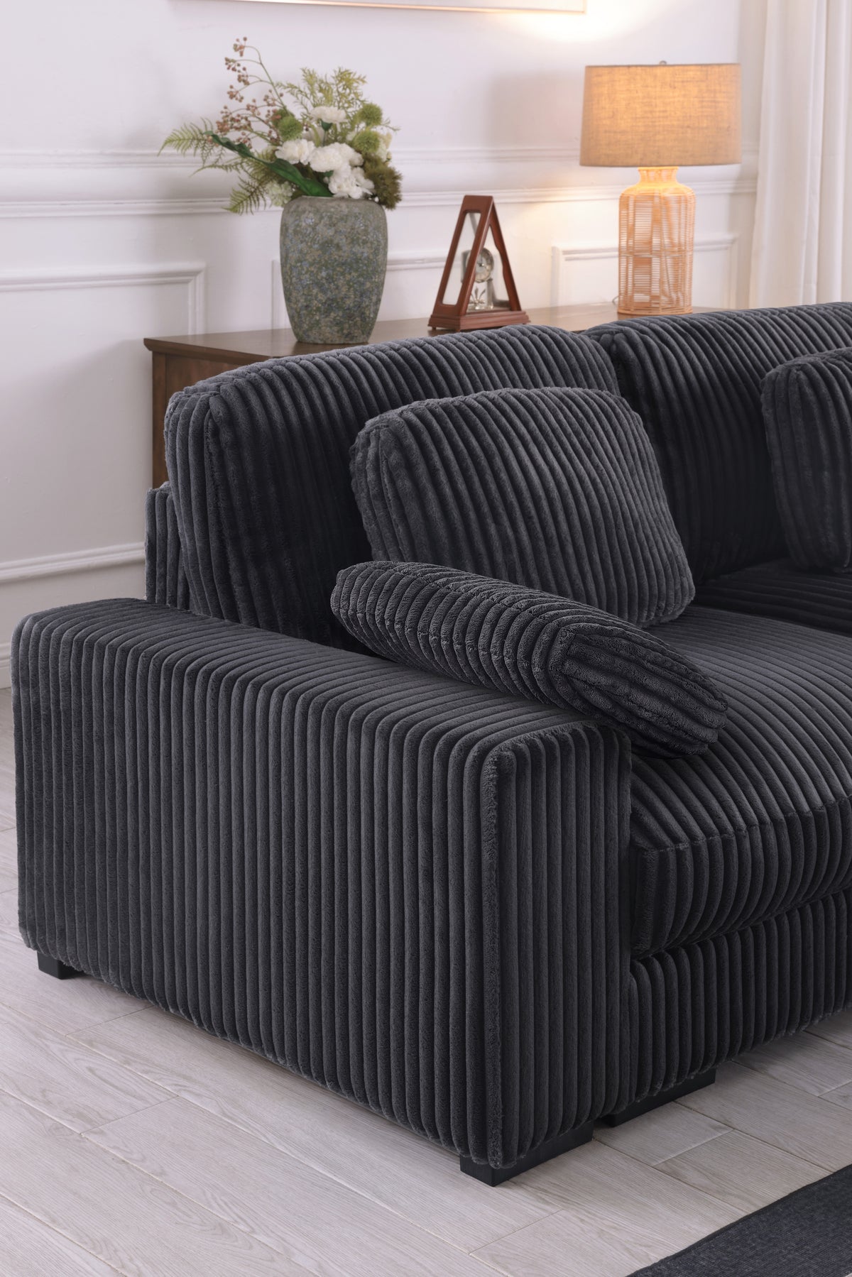 Sloane Charcoal 151"W Corduroy Reversible Modular L-Shape Sectional Sofa