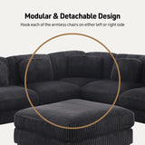 Sloane Charcoal 151"W Corduroy Reversible Modular L-Shape Sectional Sofa with Ottoman