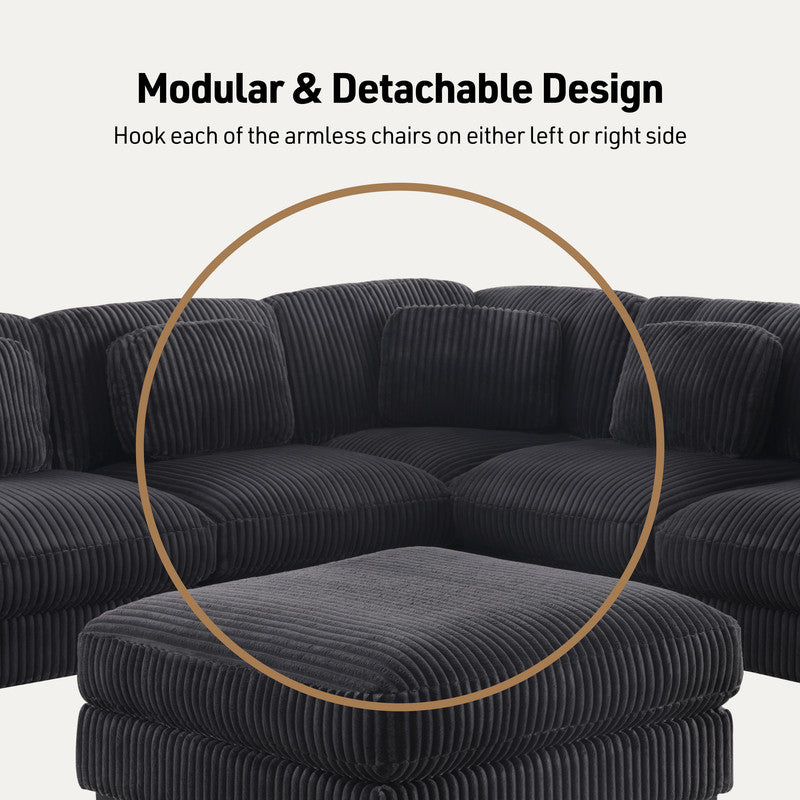 Sloane Charcoal 117"W Corduroy Reversible Modular L-Shape Sectional Sofa with Ottoman