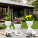 Cohasset White Ceramic Sitting Humans Planters (Set of 3)