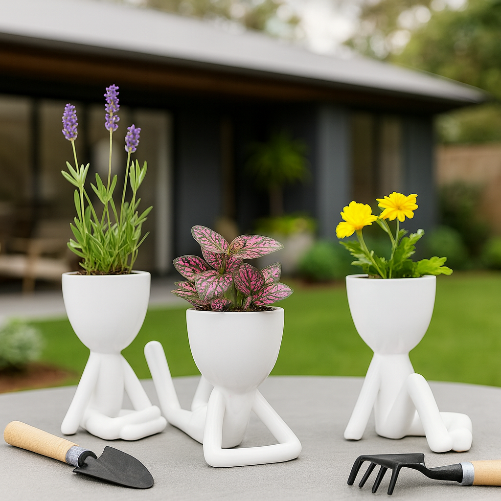 Cohasset White Ceramic Sitting Humans Planters (Set of 3)