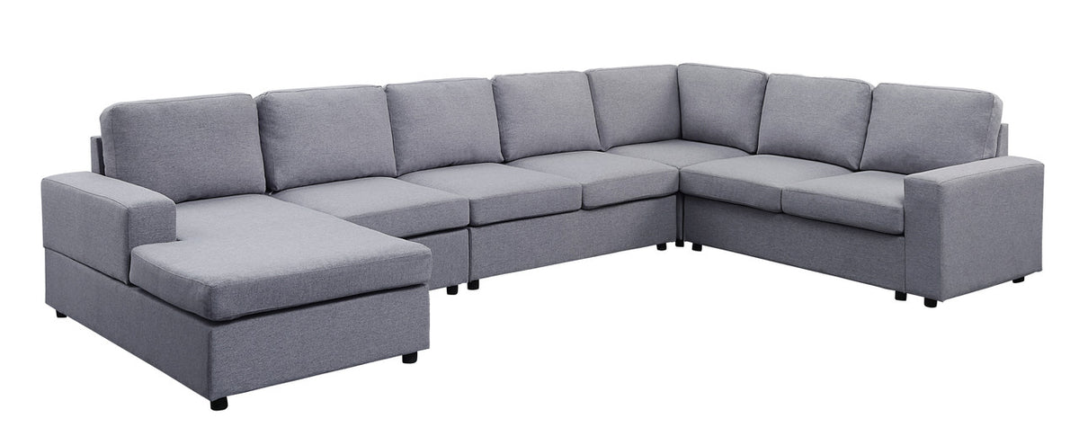 Tifton Light Gray 147"W Linen Reversible Modular Sectional Sofa with Left-Facing Chaise