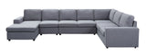 Tifton Light Gray 147"W Linen Reversible Modular Sectional Sofa with Left-Facing Chaise