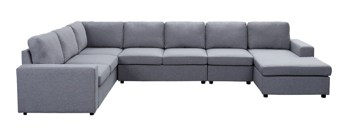 Tifton Light Gray 147"W Linen Reversible Modular Sectional Sofa with Left-Facing Chaise