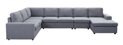 Tifton Light Gray 147"W Linen Reversible Modular Sectional Sofa with Left-Facing Chaise