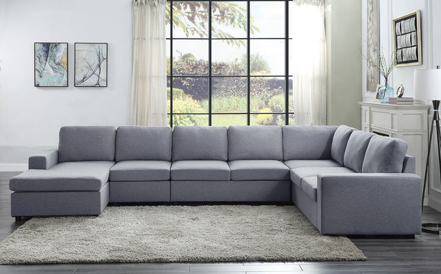 Tifton Light Gray 147"W Linen Reversible Modular Sectional Sofa with Left-Facing Chaise