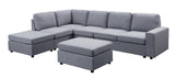 Cassia Light Gray 120"W Linen Reversible Modular Sectional Sofa with Left-Facing Chaise & Ottoman