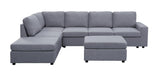 Cassia Light Gray 120"W Linen Reversible Modular Sectional Sofa with Left-Facing Chaise & Ottoman