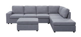 Cassia Light Gray 120"W Linen Reversible Modular Sectional Sofa with Left-Facing Chaise & Ottoman
