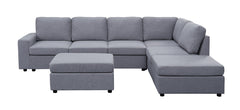 Cassia Light Gray 120"W Linen Reversible Modular Sectional Sofa with Left-Facing Chaise & Ottoman