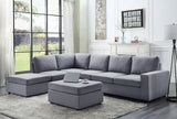Cassia Light Gray 120"W Linen Reversible Modular Sectional Sofa with Left-Facing Chaise & Ottoman