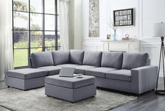 Cassia Light Gray 120"W Linen Reversible Modular Sectional Sofa with Left-Facing Chaise & Ottoman