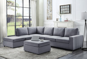 Cassia Light Gray 120"W Linen Reversible Modular Sectional Sofa with Left-Facing Chaise & Ottoman