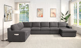 Waylon Gray 145.5"W Linen U-Shape Sectional Sofa with Right-Facing Chaise