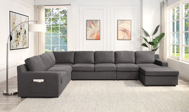 Waylon Gray 145.5"W Linen U-Shape Sectional Sofa with Right-Facing Chaise