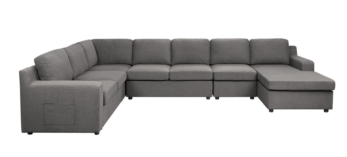 Waylon Gray 145.5"W Linen U-Shape Sectional Sofa with Right-Facing Chaise