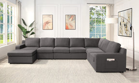 Waylon Gray 145.5"W Linen U-Shape Sectional Sofa with Left-Facing Chaise