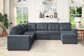 Isla Gray 119"W Woven Fabric Sectional Sofa with Ottoman