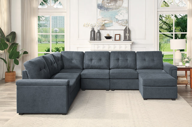 Isla Gray 119"W Woven Fabric Sectional Sofa with Ottoman