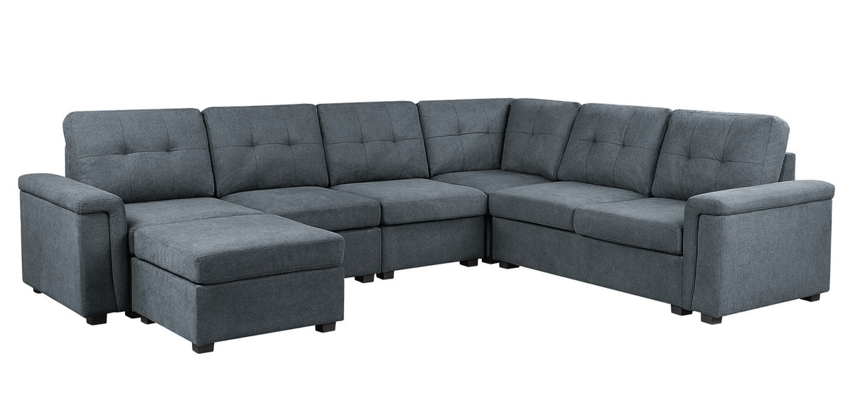 Isla Gray 119"W Woven Fabric Sectional Sofa with Ottoman