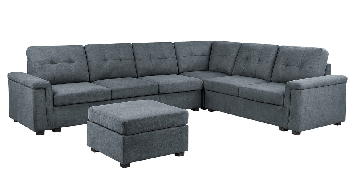 Isla Gray 119"W Woven Fabric Sectional Sofa with Ottoman
