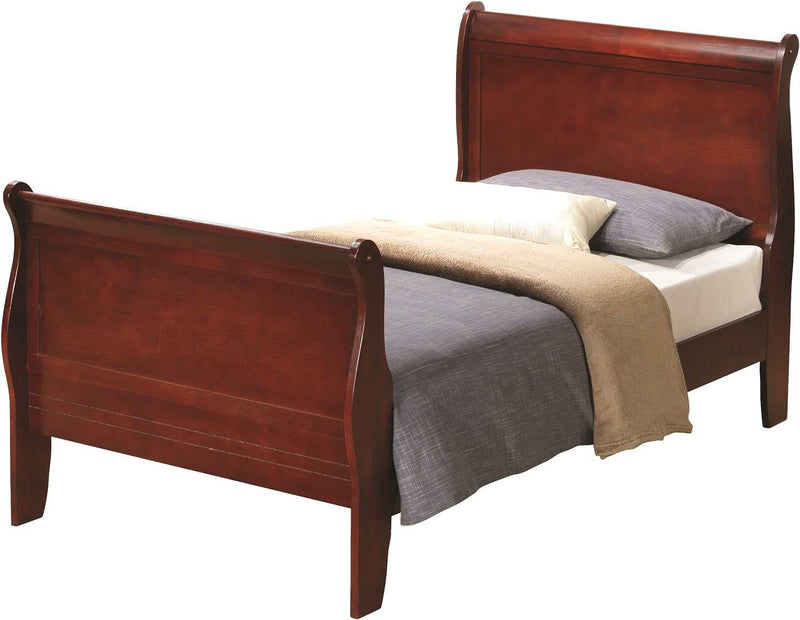 Louis Philip Cherry Twin Sleigh Bed w/ Gateway Mattress and Box Spring - Ornate Home