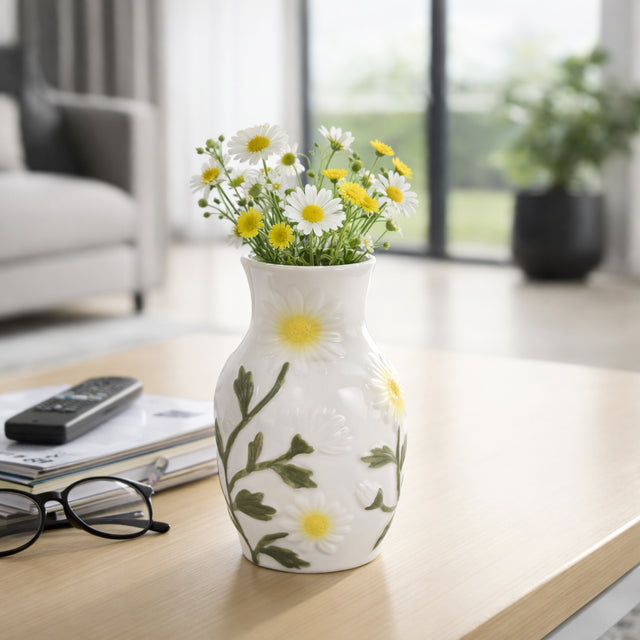 Vineburg Yellow/Ivory Daisy Embossed Vase