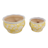 Henleydale Yellow/White Ceramic Round Chinoiserie Planters (Set of 2)