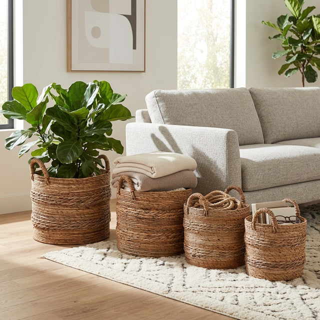 Joshua Tree Natural Round Banana Leaf Baskets (Set of 4)