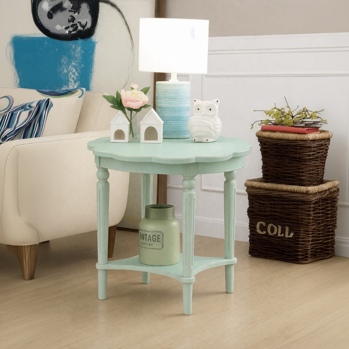 Fordon French Antique Gray Green End Table